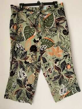 NWT Blue Sol Wide Leg Crop Linen Blend Elastic Tie Waist Tropical  Pants Size 1X